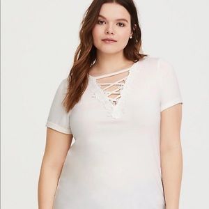 Torrid Lattice White Tee Sz 2